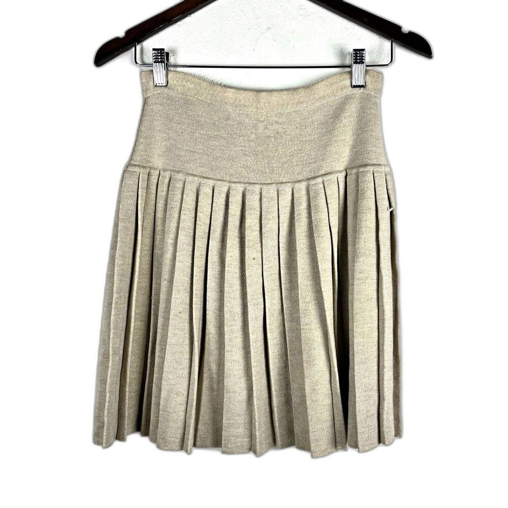 Adrienne Vittadini Vintage Wool Pleated Skirt S Beige Taupe Knit 100% Wool - Picture 5 of 11